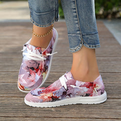 Maple Leaf Print Canvas Lace-Up Low Top Women's Shoes
