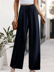 High Waist Wide Leg Palazzo Pants Drawstring Elastic Waist