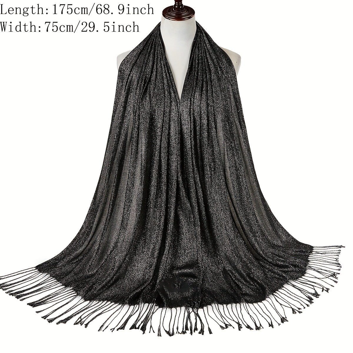 Glitter Tassel Hijab Solid Scarf Turban Plain Shawl