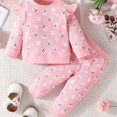 Baby Girl Pink Flowers Long Sleeve Top Pants Set