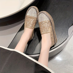 Glitter Sequins Platform Slip On Sneakers with Rhinestone Decor