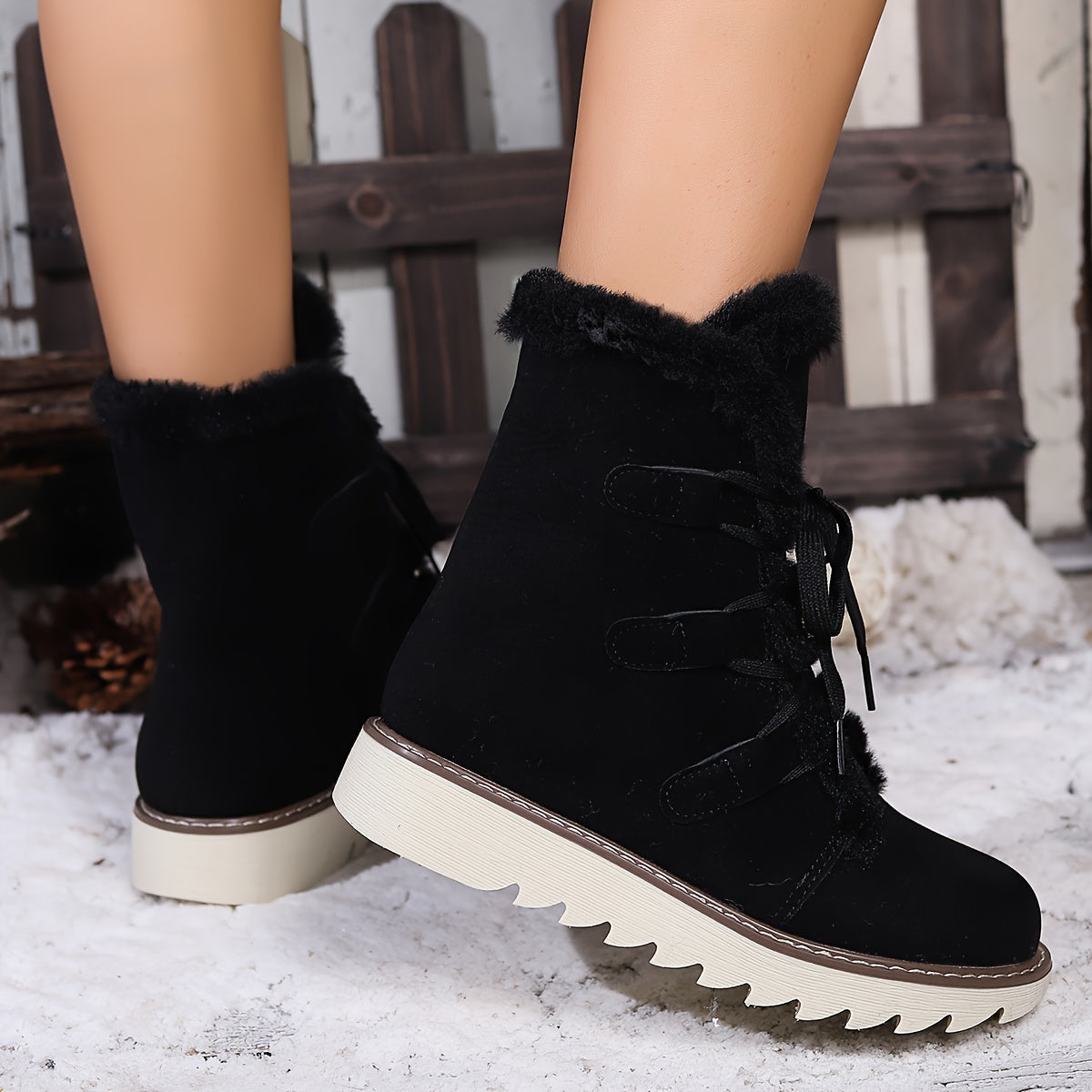 Women's Non slip Thickened Snow Boots Warm Lace Up Thick Bottom Snow Boots