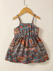 Ethnic Style Lace Waist Cami Dress for Toddler Girls