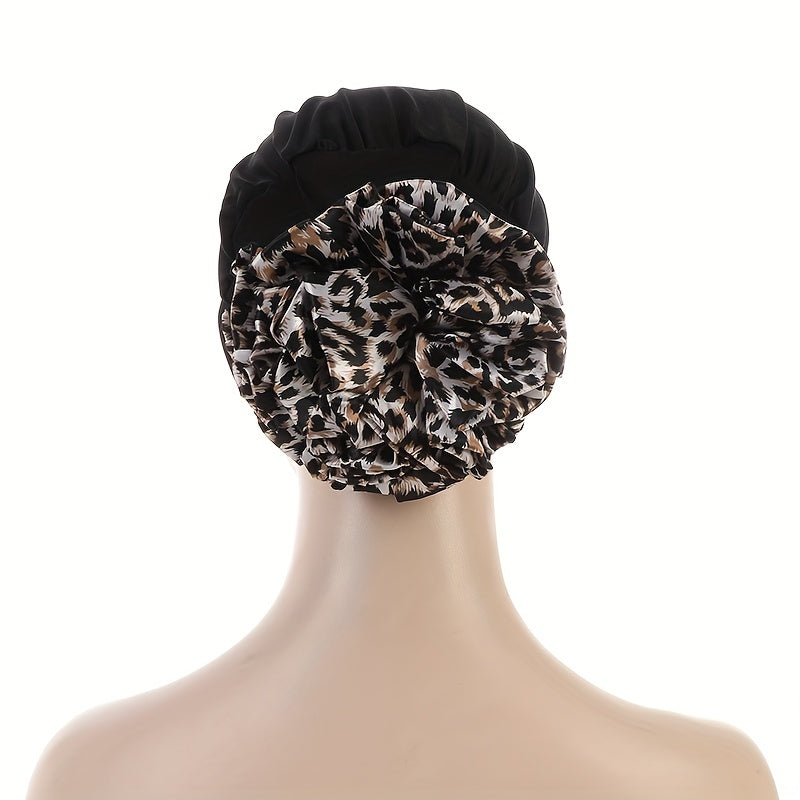 Leopard Print Inner Cap Turban Elastic Underscarf Bonnet Women Head Wrap Hijab