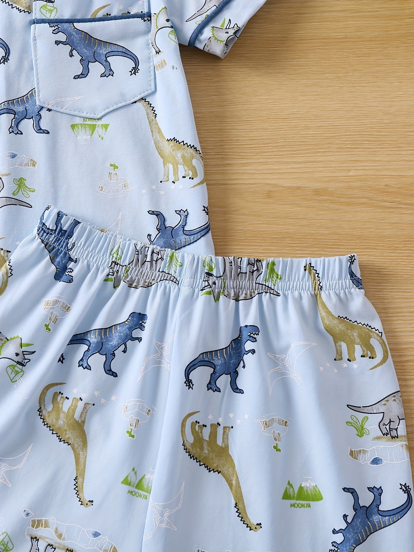 2pcs Boys Dinosaur Print Short Sleeve Pajama Set for Summer