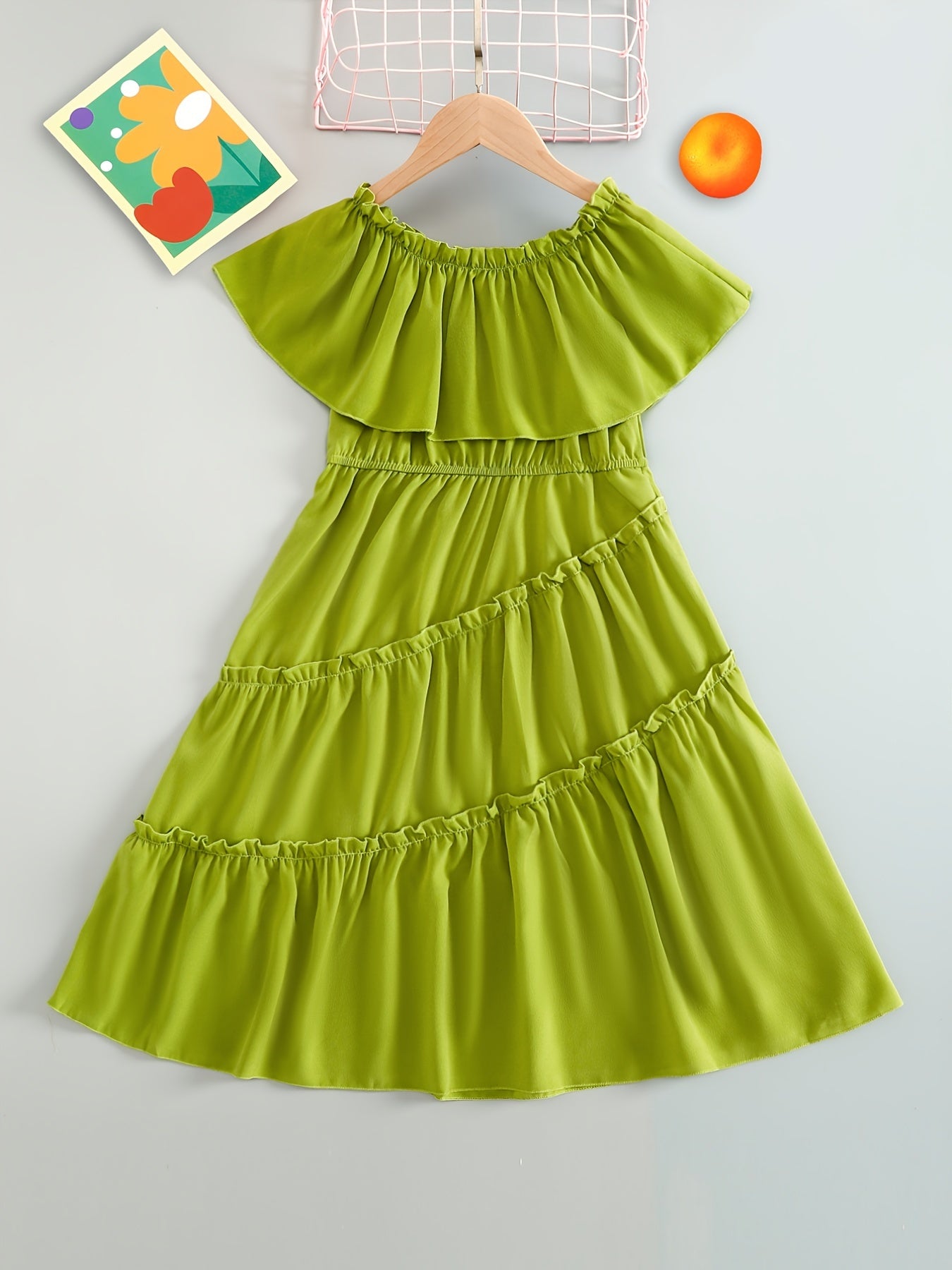 Girls Off Shoulder Ruffle Trim Princess Dress For Party