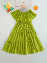 Girls Off Shoulder Ruffle Trim Princess Dress For Party