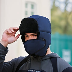Men's Windproof Coldproof Trapper Cap With Face Cover Winter Hat