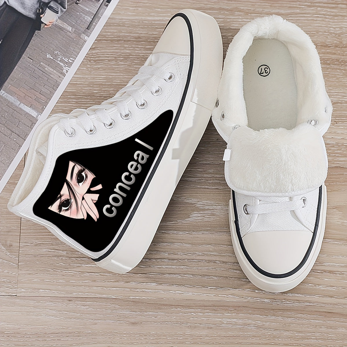 Anime Girl Plush Lined Thermal Canvas High Top Sneakers
