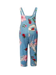 Rose Print Square Neck Overalls Jumpsuit