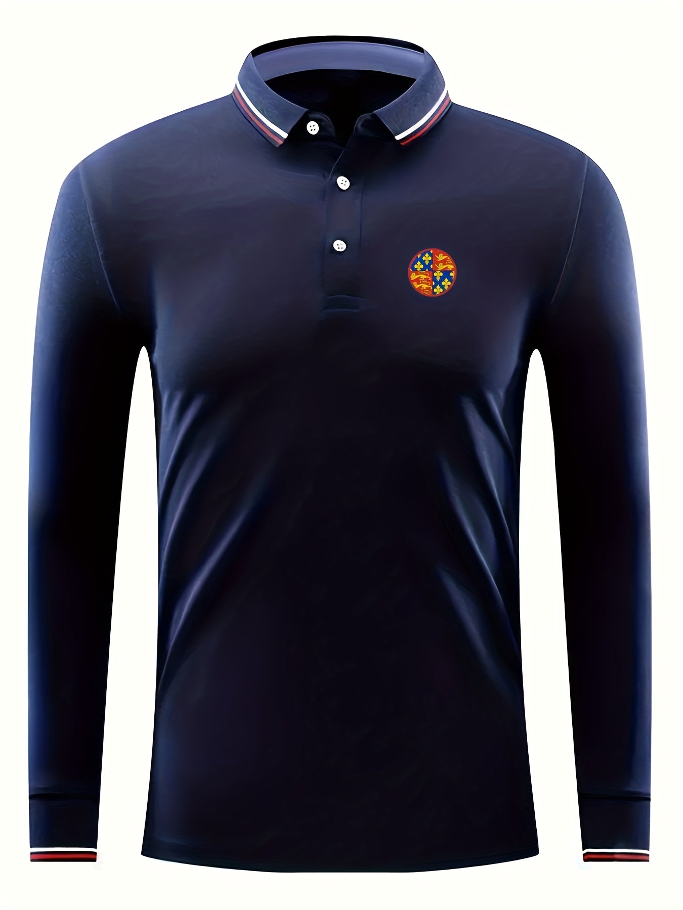 Symbol Print Men's Casual Button Up Long Sleeve Polo Shirt