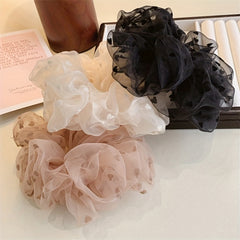 3pcs Heart Print Scrunchies Hair Tie Organza Hair Rope Style Hai