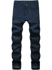 Rose Embroidery Ripped Jeans Mens Casual Street Style Denim Pants