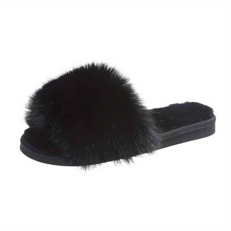 Women's Plush Furry Slippers Cozy Warm Open Toe Shoes