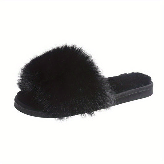 Women's Plush Furry Slippers Cozy Warm Open Toe Shoes