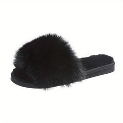 Women's Plush Furry Slippers Cozy Warm Open Toe Shoes