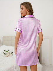 Stripe Print Midi Nightdress Button Up Dress