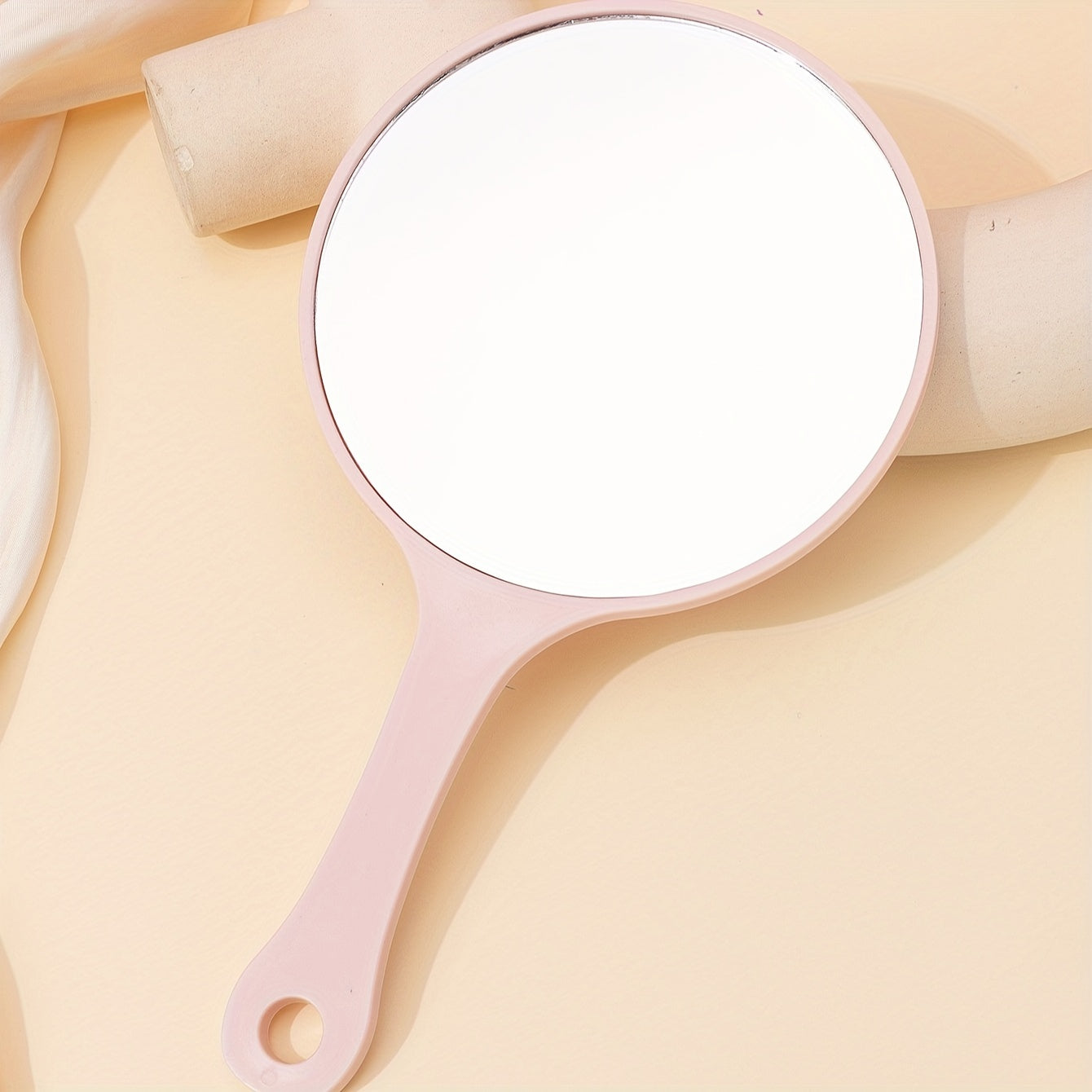 Pink Round Hand Mirror Lightweight Hand Held Mirror Small Portable Beauty Mirror