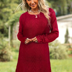 Casual Sweater Dress Women's Plus Solid Jacquard Long Sleeve