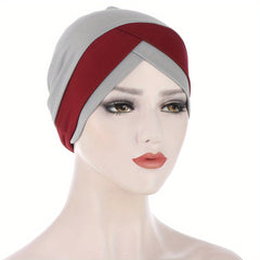 Block Cross Turban Casual Beanies Head Scarf Ramadan Head Wrap Lightweight