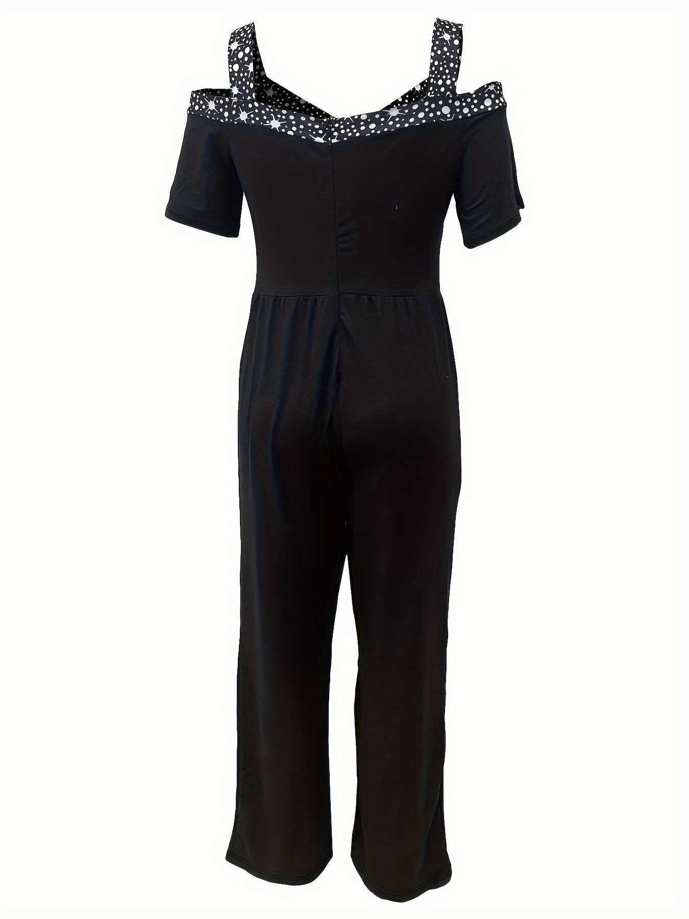 Colorblock Star Print Cold Shoulder Jumpsuit