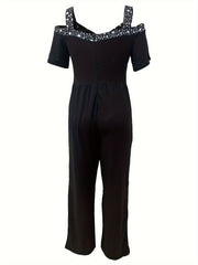 Colorblock Star Print Cold Shoulder Jumpsuit