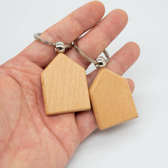Set of 3 Personalized House Shaped Wooden Key Tags - Custom Engraving