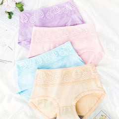 4pcs Lace Briefs Breathable Mid Rise Stretchy Panties Women's Lingerie