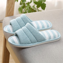 Stripe Pattern Slippers Open Toe Plush Lined Shoes