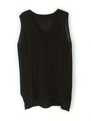 Solid V Neck Sweater Vest Sleeveless Casual Sweater