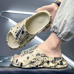 Men's Cartoon Print Platform Slides Casual Slippers