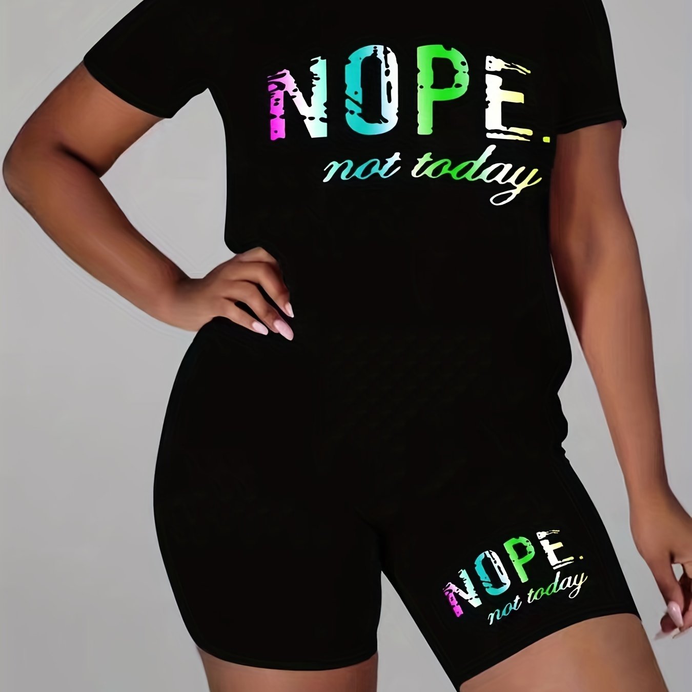 Ombre Letter Print Top & Shorts Set
