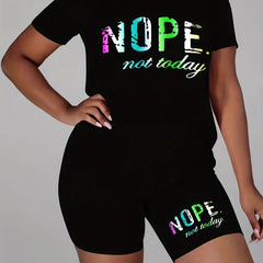Ombre Letter Print Top & Shorts Set