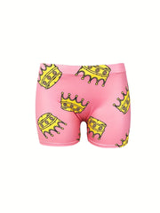 Crown Print Skinny Yoga Shorts for Women