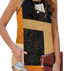 Geometric Print Halter Neck Top Sleeveless Summer Top