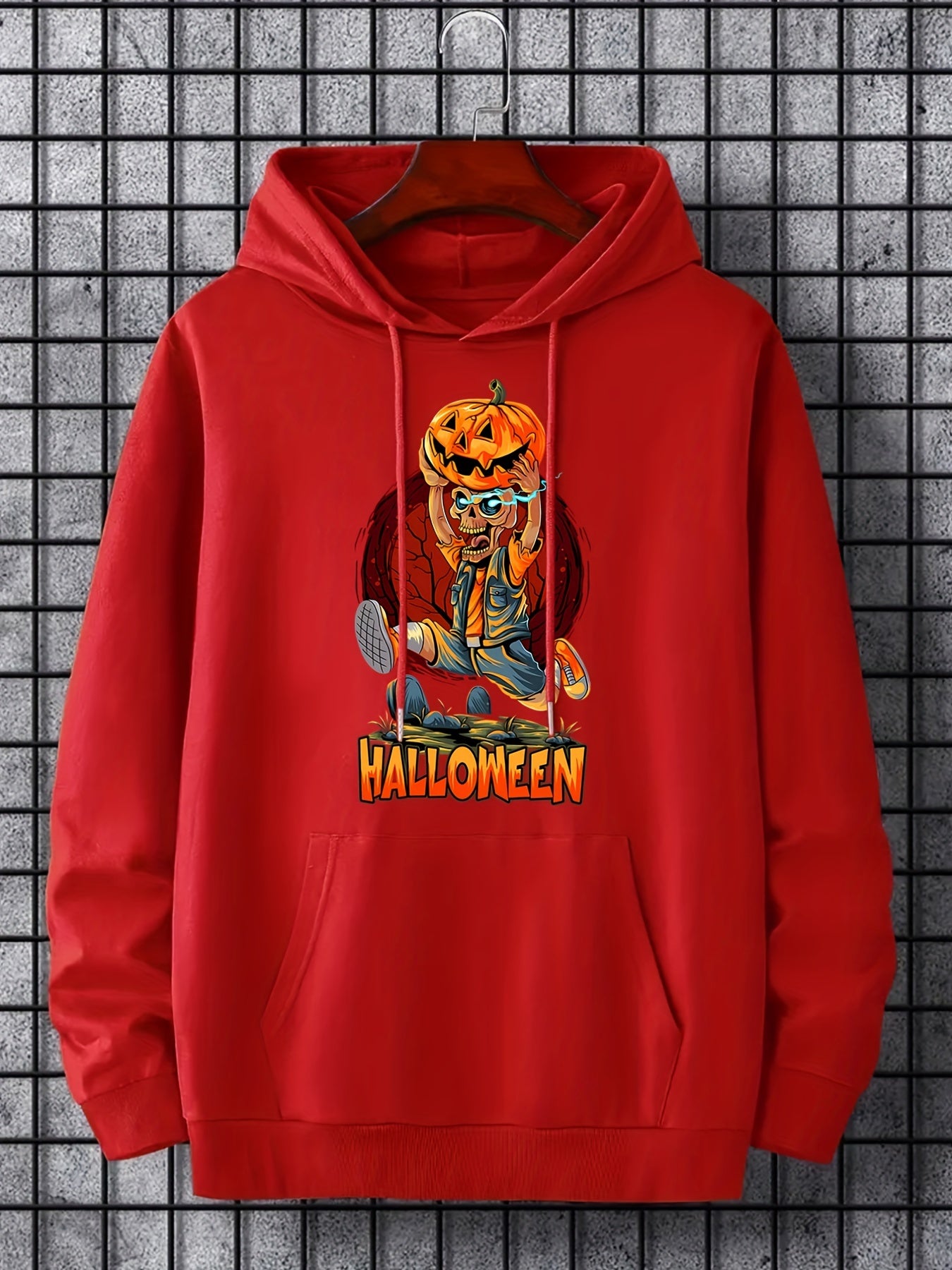 Men's Skeleton & Pumpkin Graphic Hoodie Active Halloween Style