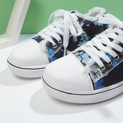 Women's Art Printed Canvas Lace Up Flat Sneakers