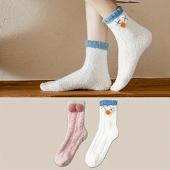 2 Pairs Cartoon Fuzzy Socks Comfy Warm Women's Stockings