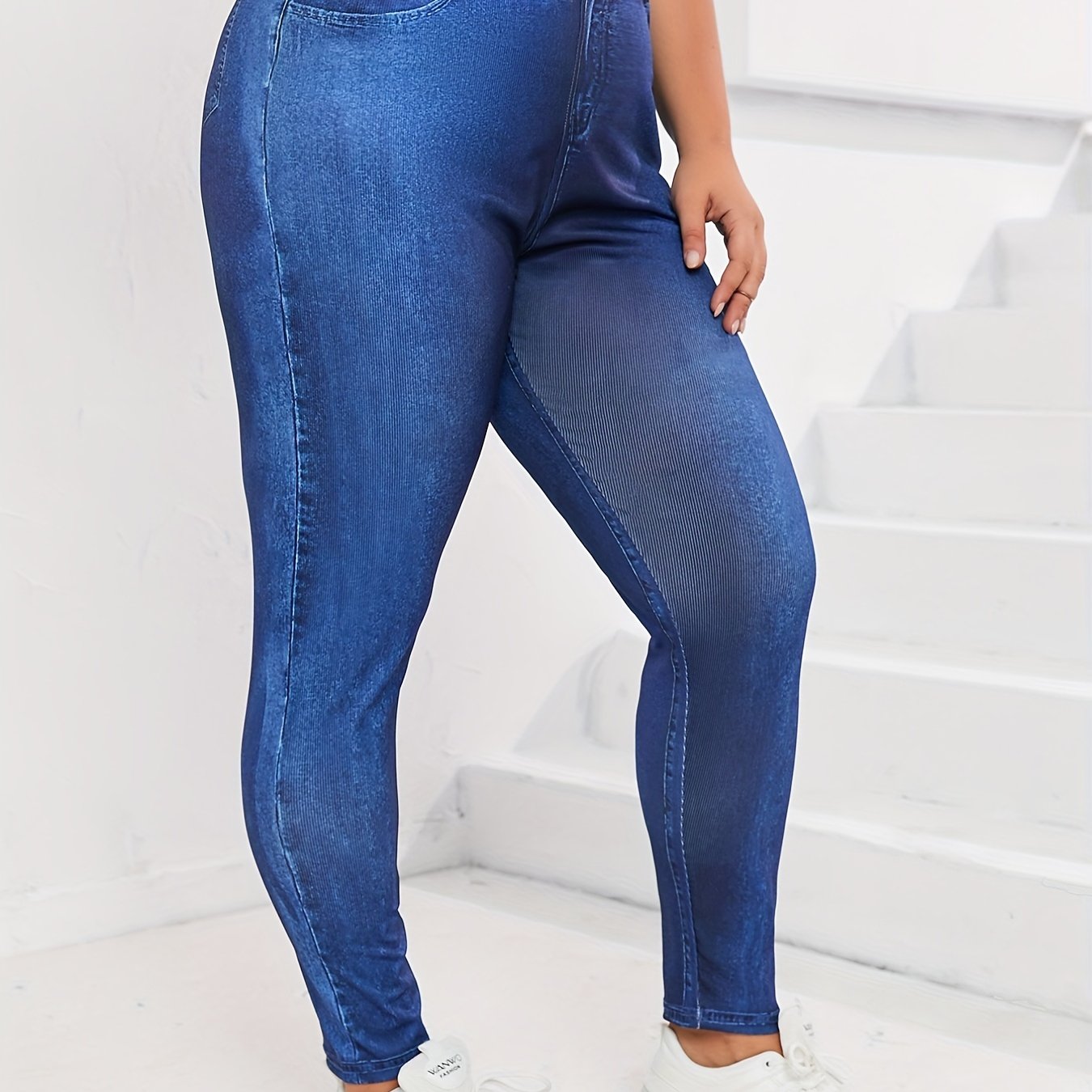 Denim Print High Rise Skinny Pants