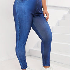 Denim Print High Rise Skinny Pants