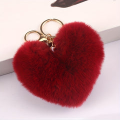 Heart Shape Pom Poms Keychain Fluffy Rabbit Fur Keyring for Car Bag