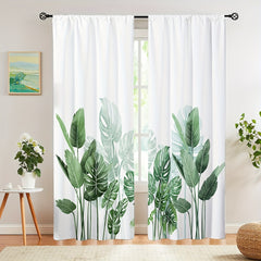 Palm Leaves Printed Window Curtain Rod Pocket Semi Blackout Decorative Curtains