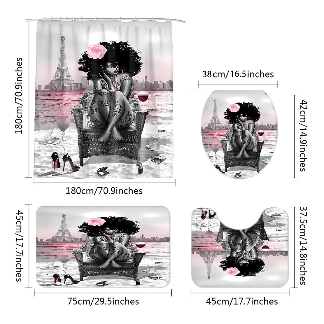 4pcs Personalized Art Women's Shower Curtain Set