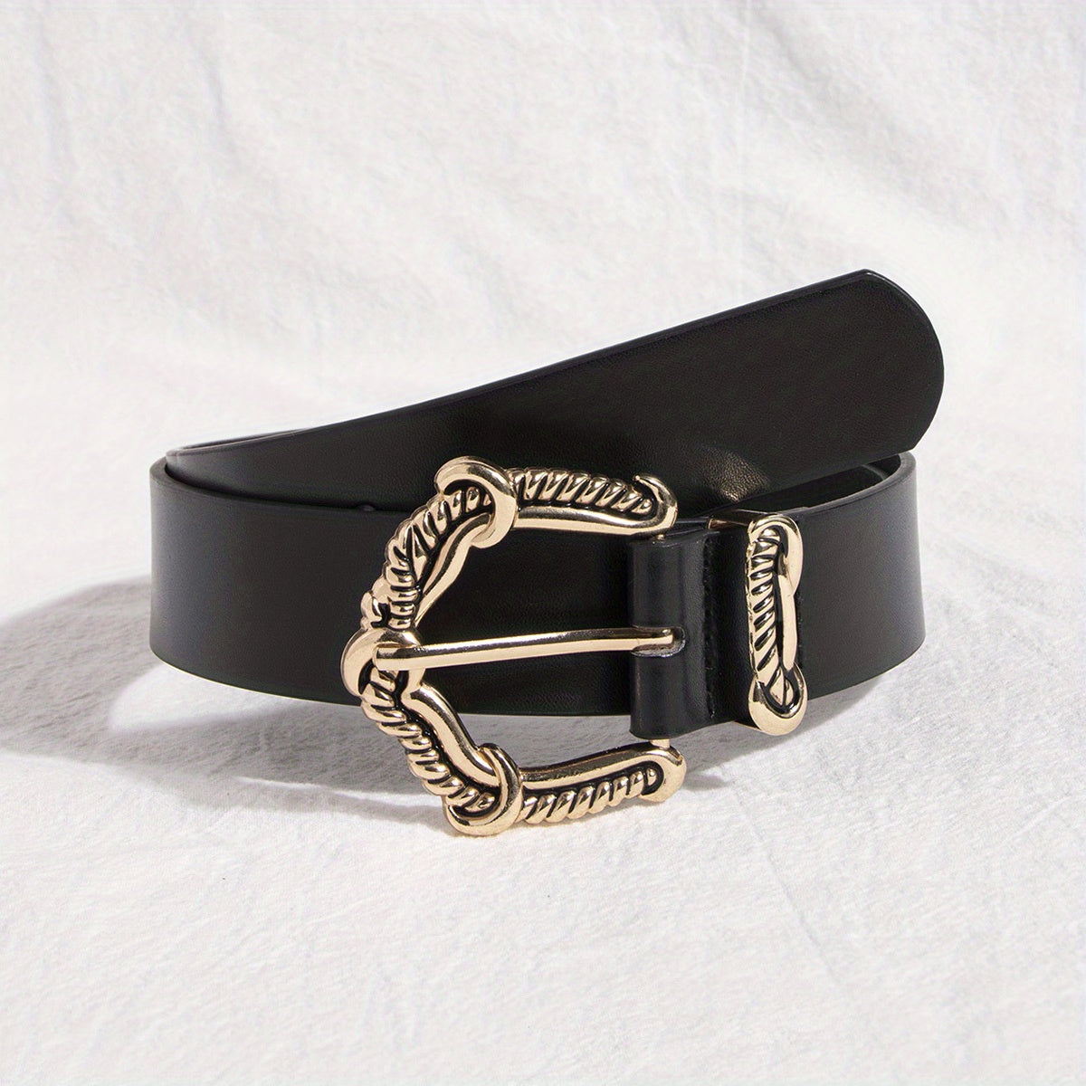 Vintage Engraved Buckle PU Belt Solid Jeans Pants Belt For Women