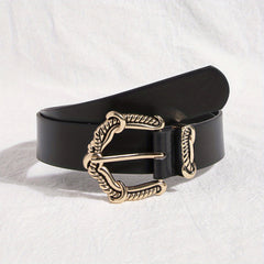 Vintage Engraved Buckle PU Belt Solid Jeans Pants Belt For Women