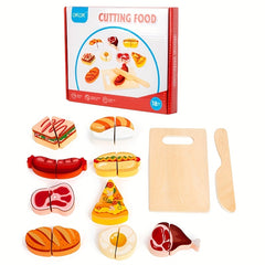 Wooden Play Food Set for Kids Colorful Fruits Vegetables and Meats