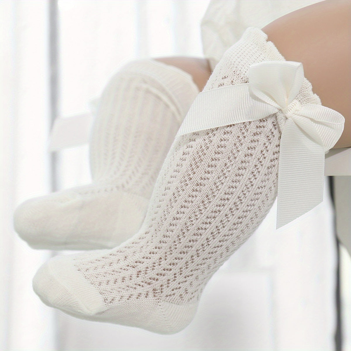 Girls 9 Cotton Blend Breathable Lace Over The Knee Socks