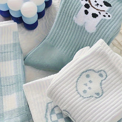 5 Pairs Cute Bear Print Socks for Women