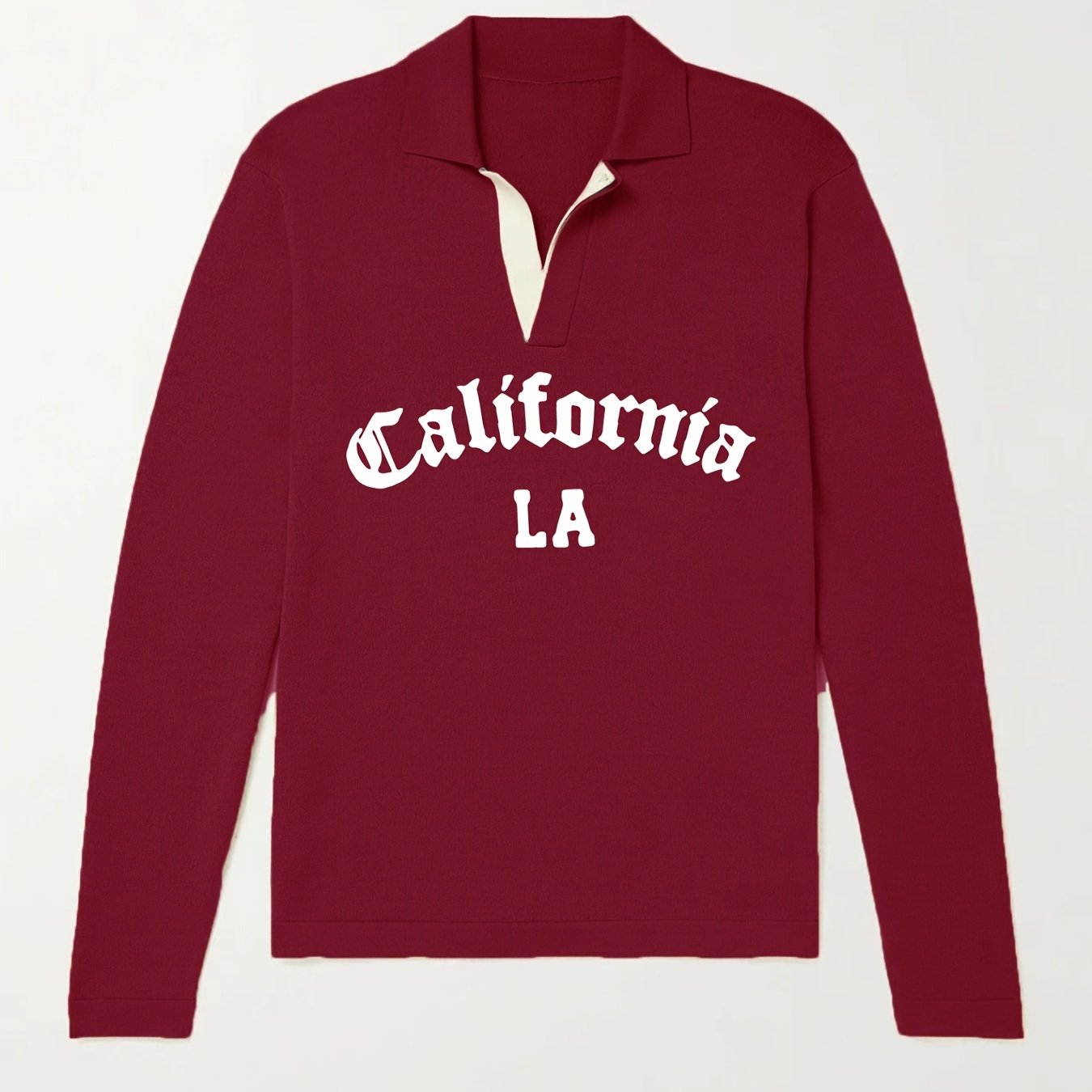California LA City Print Knit Polo Shirt Men's Stretch V Neck Sweater
