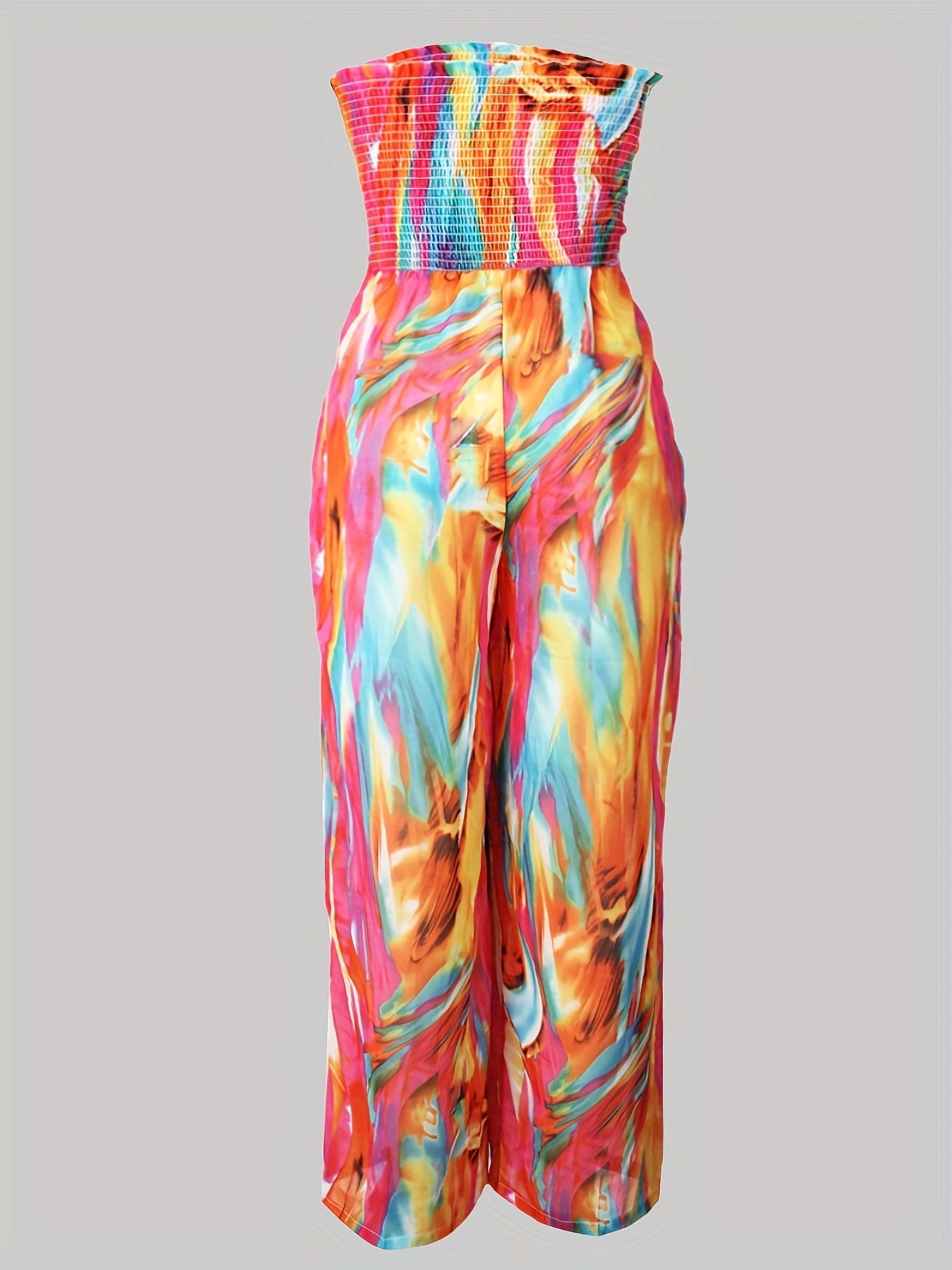 Tie Dye Print Off Shoulder Wide Leg Jumpsuit Women's Plus
